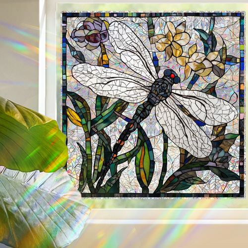 New OVO Electrostatic Glass Film with Dragonfly Animal & Floral Series, Cross-border Listing & Shipping Label with Barcode