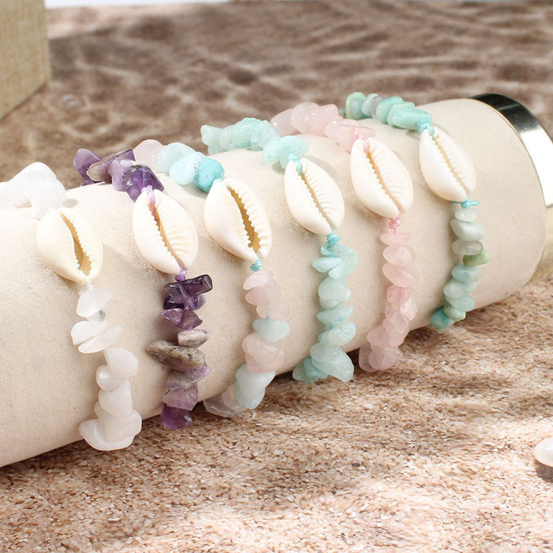 Cross-border Aquamarine Crystal Gravel Bracelet Simple Portable Fresh Sea Blue Shell Bracelet European and American Versatile Cross-border Aquamarine Crystal Gravel Bracelet Simple Portable Fresh Sea Blue Shell Bracelet European and American Versatile