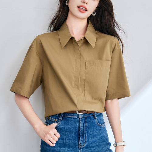 Cotton Cocoon Women's White Short-Sleeve Shirt 2025 Summer New Commute Fashion Korean Style White Shirt Casual Matchable