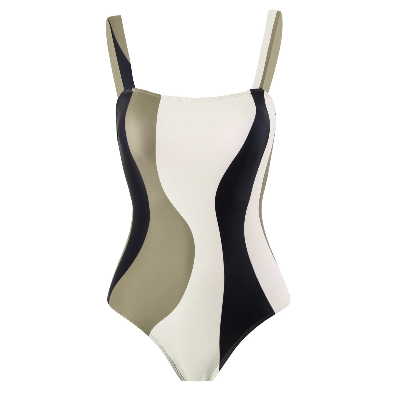 One-Piece Swimsuit (Qiao Jiayuan) 2025 Retro Style with Wrap Skirt, Crane Print, S–XL & One Size