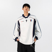 美式复古拼接设计感运动风polo领情侣卫衣宽松学生春装网红外套男