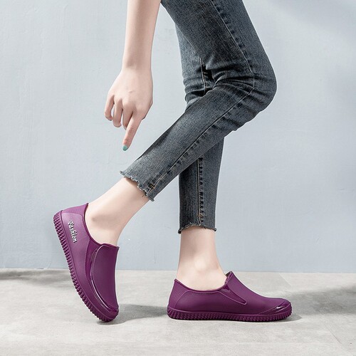 Women's Spring and Autumn Fashionable Low-Top Waterproof Slip-Resistant Flat Rain Boots, Four-Season Durable Car Washing Kitchen Work Rubber Shoes