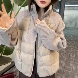 清仓捡漏专柜撤回外贸女针织拼接羽绒棉服外套韩版百搭休闲上衣冬
