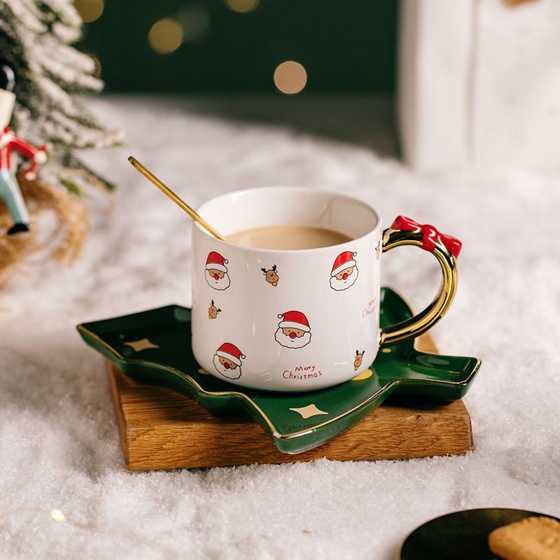 Creativo Papá Noel tazas de café plato árbol de Navidad de cerámica tazas caseras para amigos regalos de Navidad
