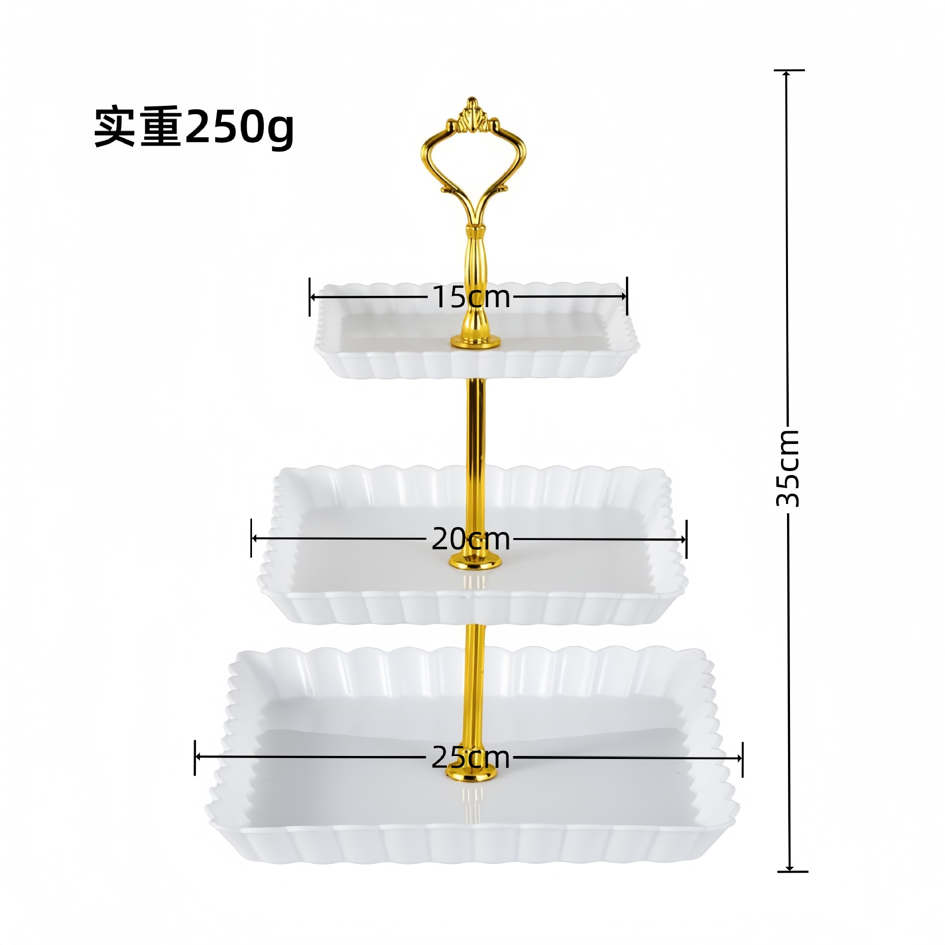 Plato de frutas de plástico transfronterizo de dulces de lujo ligero de alta calidad platos de dulces de recepción de boda de tres capas estante de almacenamiento de pastel