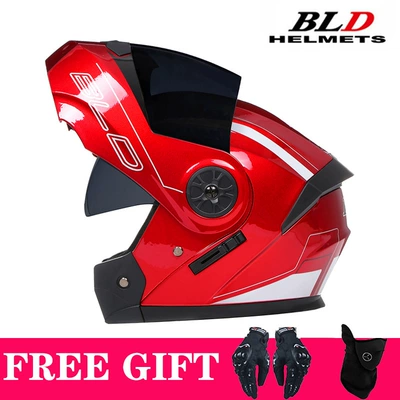 Flip-Up Helmets, Riding Half Helmets, Motosiklet kaskı (dəbilqə) - red-flower-brown-lenses-comes-with-mask-gloves-s55-56