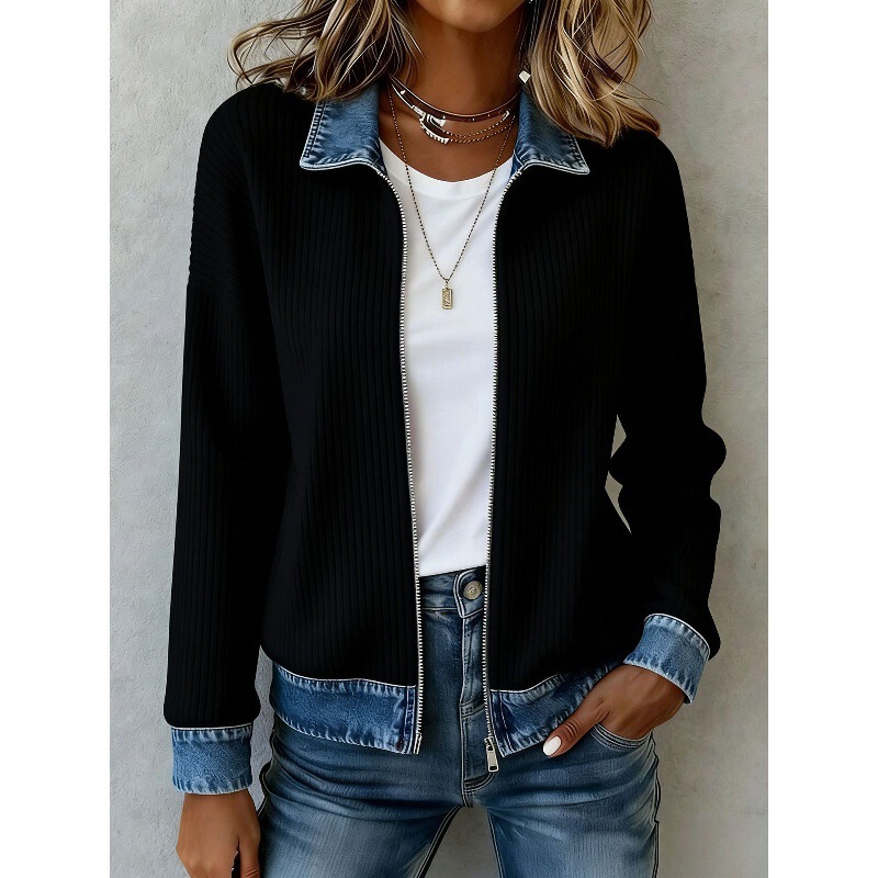 2026 European and American Amazon Style Knitted Patchwork Denim Shirt for Women, Autumn and Winter Fashion Versatile Long Sleeve Cardigan Jacket 2026 European and American Amazon Style Knitted Patchwork Denim Shirt for Women, Autumn and Winter Fashion Versatile Long Sleeve Cardigan Jacket