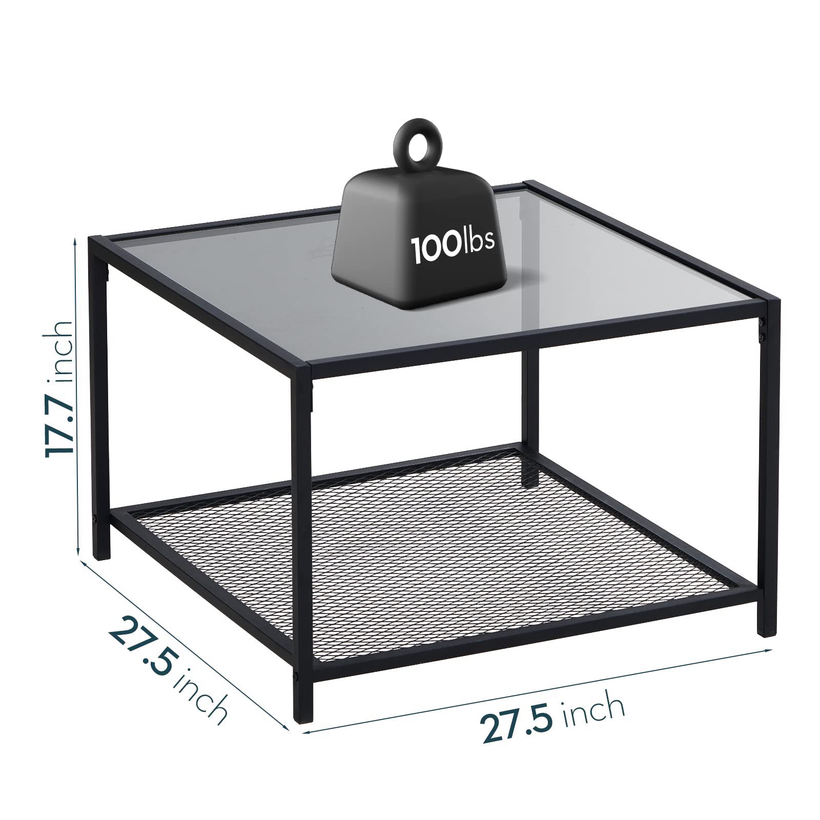 Mesa de café de vidrio mesa de té de lujo ligera sala de estar alta sensación mesa de café cuadrada de vidrio templado mesa de té