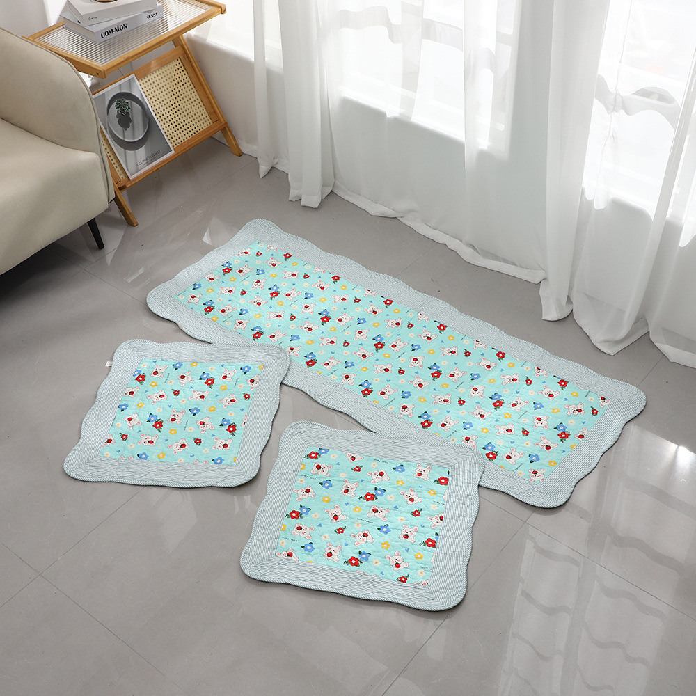 Retro Floral Wavy Edge Car Mat, Chair Mat, Non-Slip Floor Mat, Cotton Quilted Long Bedside Mat, Home Wholesale