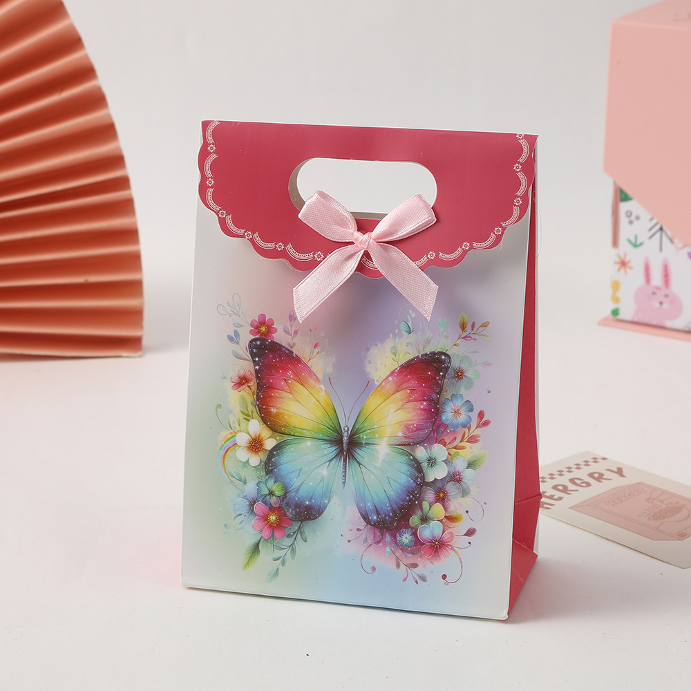 Bolsa de regalo de flores de mariposa, bolsa de papel de mano, bolsa de embalaje de caramelo, bolsa de regalo de mano, bolsa de regalo, bolsa de almacenamiento de dulces