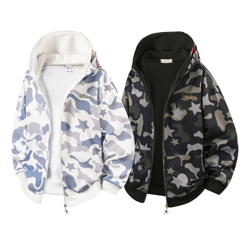 High Street Double Cap Camouflage Shark Zipper Sweatshirt Jacket for Men and Women Niche Design Bf Style Towel Embroidered Long-Sleeved Hoodie High Street Double Cap Camouflage Shark Zipper Sweatshirt Jacket for Men and Women Niche Design Bf Style Towel Embroidered Long-Sleeved Hoodie