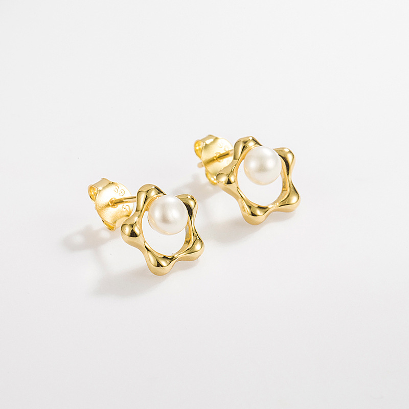 925 Sterling Silver Ear Needle Material 18K Gold Plated, Silver Plated Plating Material 1 Pair 18K Gold Plated Silver Plated 925 Sterling Silver Freshwater Pearl Geometric Pearl Flower Drop Earrings Earrings Ear Studs