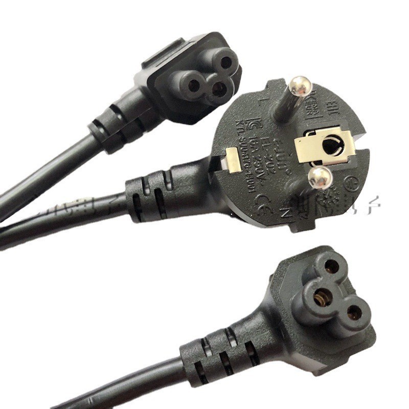 KC认证韩国电源线90度弯头梅花尾0.75平方全铜欧洲插头电源线现货