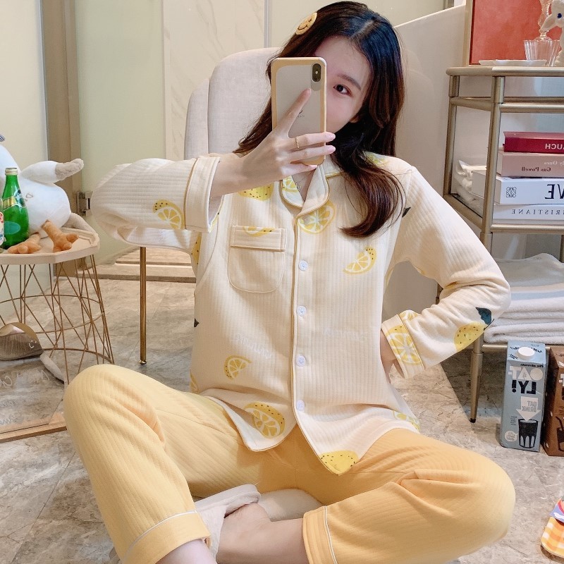 2025 pijamas de manga larga otoño y invierno ropa de aire de algodón intercalado embarazo y postpartum amamentación cálida ropa doméstica set