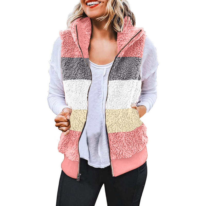 Cross-border Women's vest 2023 new plush stand collar sleeveless zipper lightweight vest comfortable women's coat with pockets