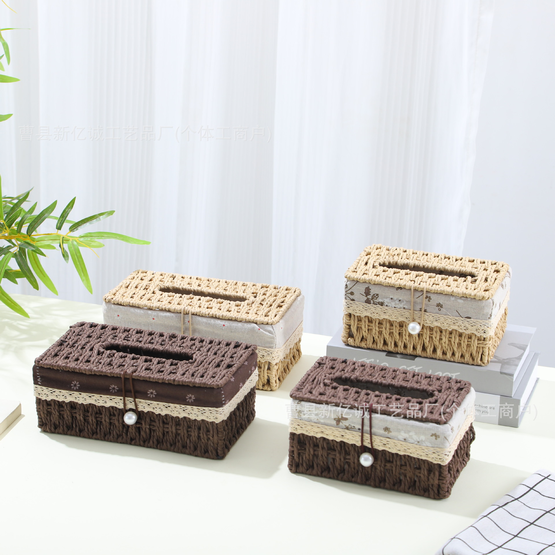 Caja de toallas tejida a mano inswind nuevo estilo caja de dibujo de papel rojo en línea sala de estar caja de papel de alto grado viento pastoral