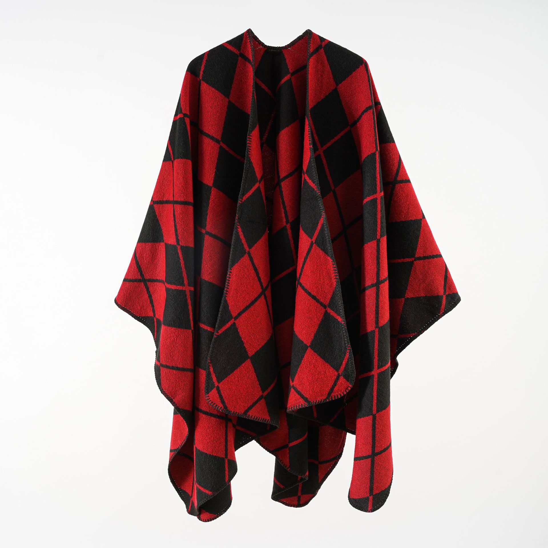 Cachemira-como caliente prendas de vestir exteriores gran mantón de las mujeres a cuadros de moda europea y americana capa retro color a juego split nuevo chal