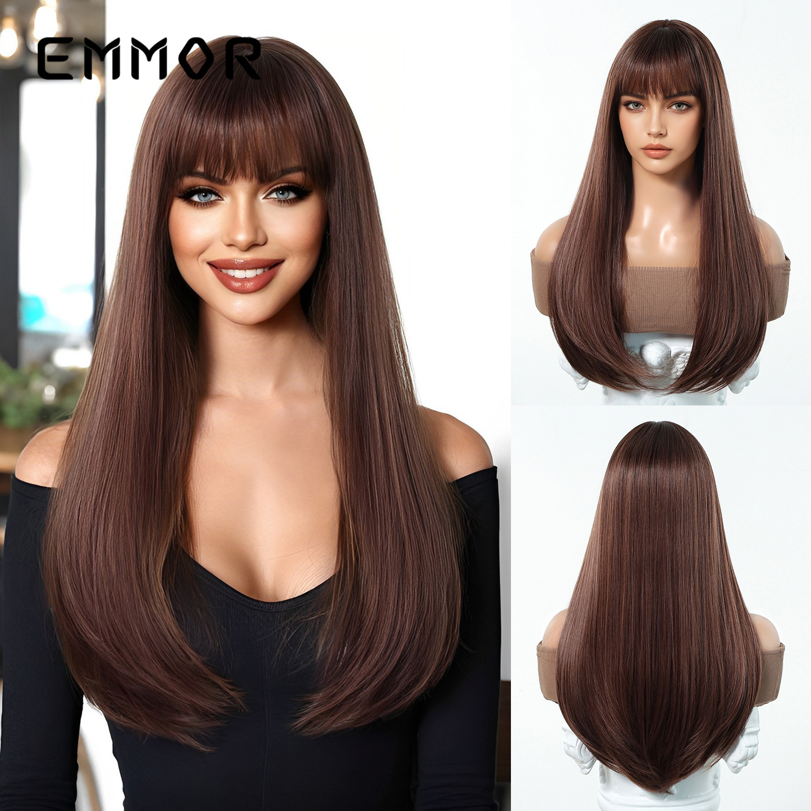 Cosplay Mae La Red Festival Venta caliente Hombro Mujer Aire flequillo Hombros Peluca larga y liso Cabello completo Tipo Wig