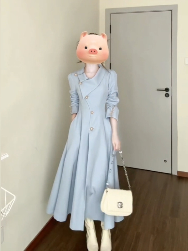 2025巨美微胖法式复古收腰长袖风衣外套女早秋优雅气质长款大衣|undefined
