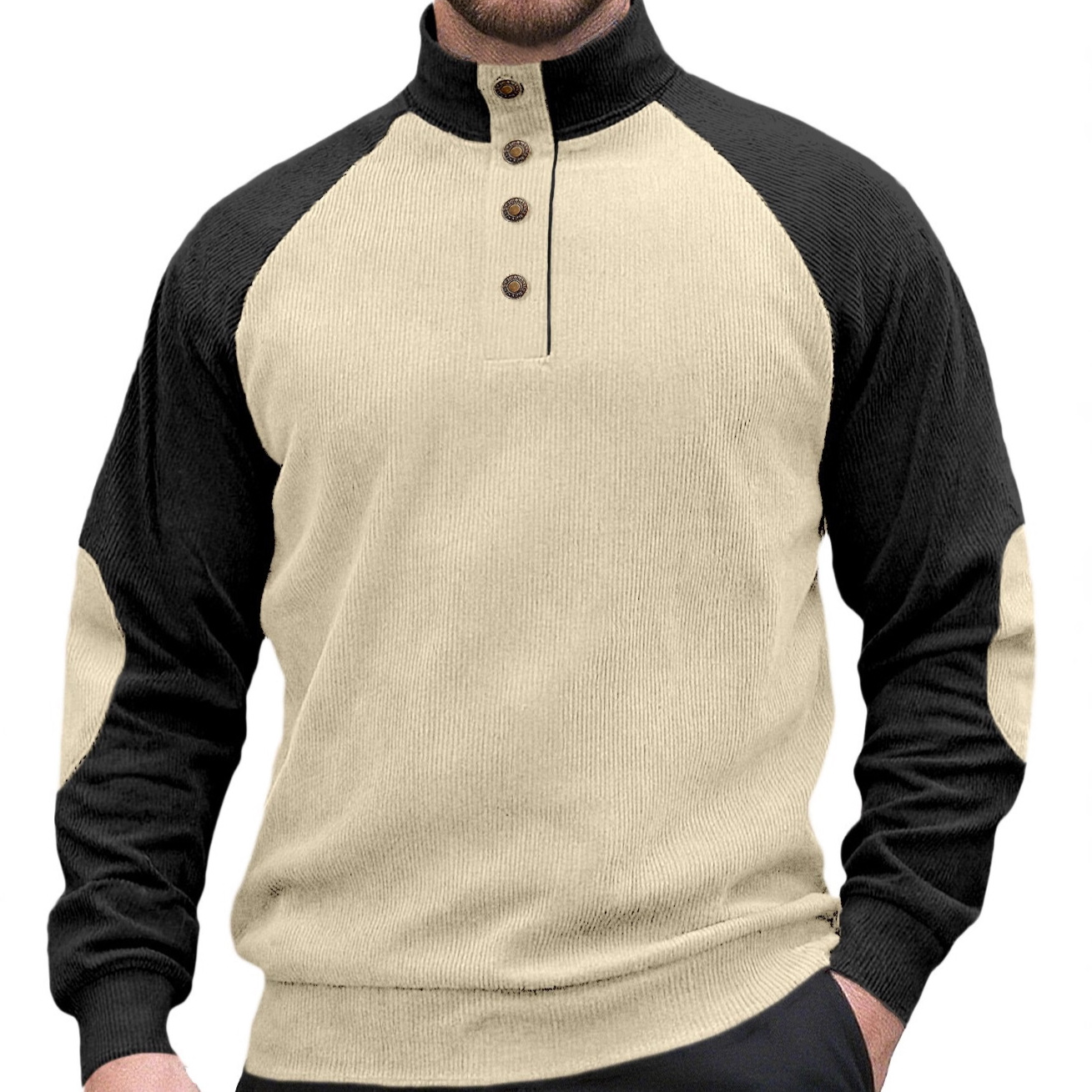 Nuevo transfronterizo de tamaño europeo primavera y otoño nuevo hombre al aire libre manga de hombro cuello de pie casual suelta camiseta de cameltoe de manga larga