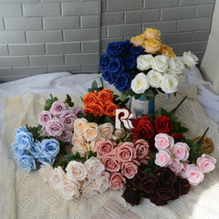 7頭把束玫瑰仿真假花大玫瑰花婚慶道具花牆裝飾客廳擺設路引插花