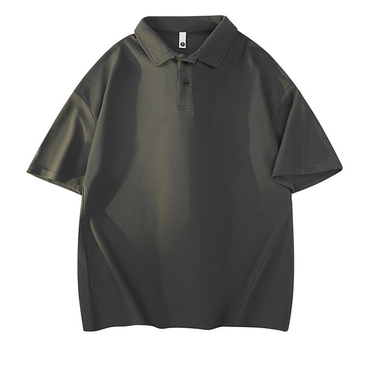 黒半袖メンズポロシャツ夏ハンサムな軽い大人スタイル成熟した安定した紳士服ヘビーラペル右肩Tシャツ|undefined