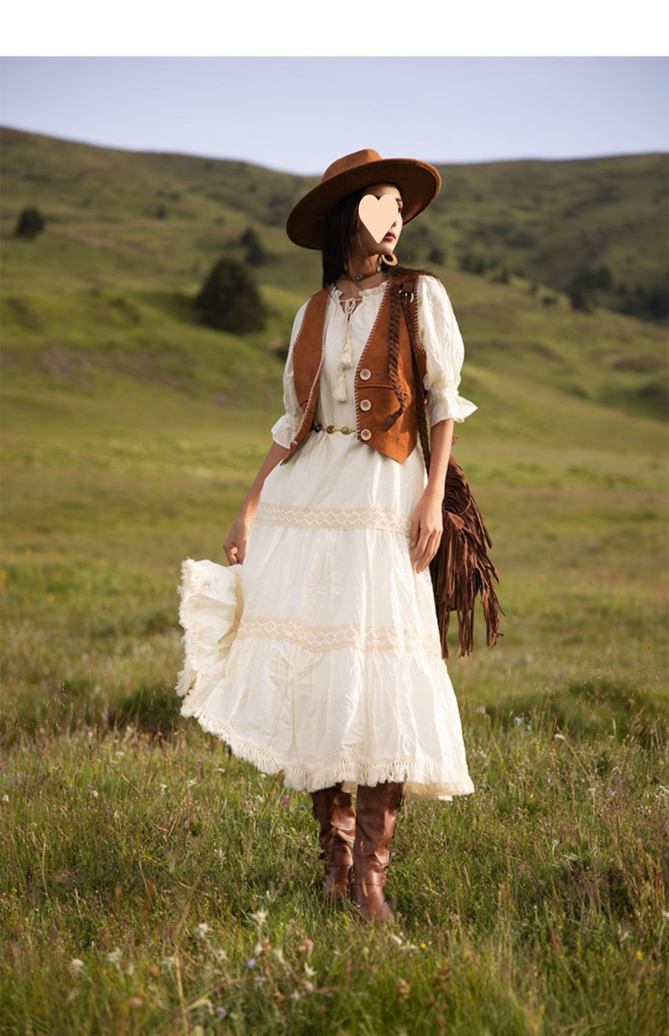 Beige Tassel Vacation Style Xinjiang Travel Outfit Bohemian Long Dress For Women Summer_ecoleips.com