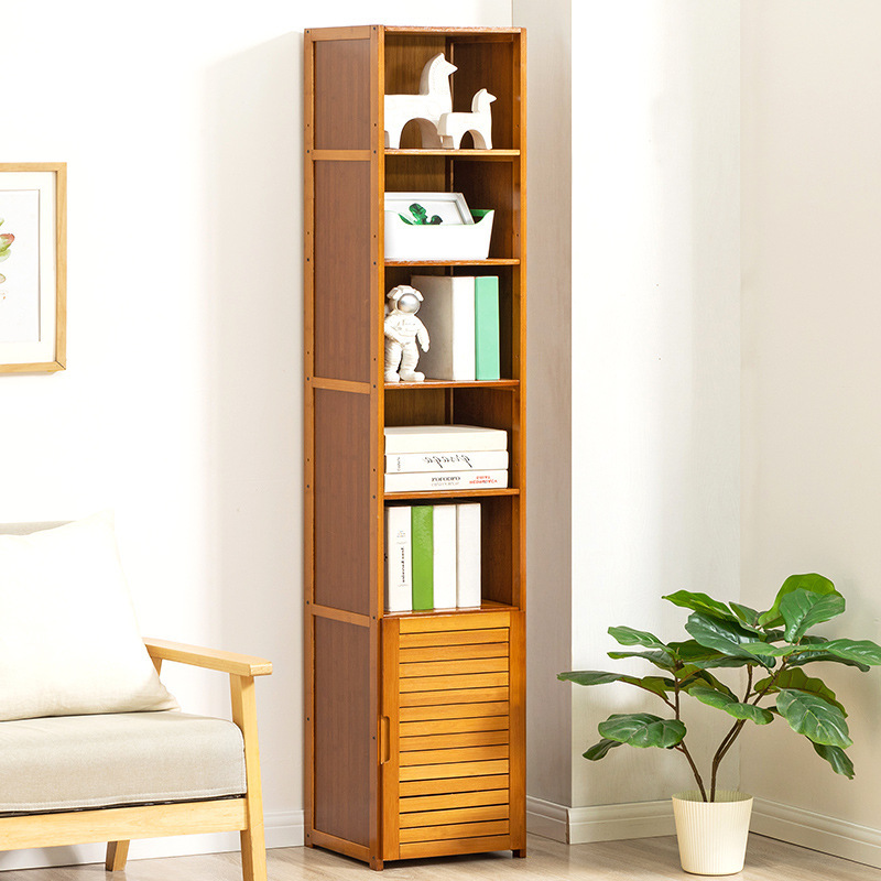 Bamboo Bookshelf Simple Storage Rack Floor-Standing Small with Door Narrow Gap 40 Long 60 Wide 30cm Deep Bamboo Bookcase