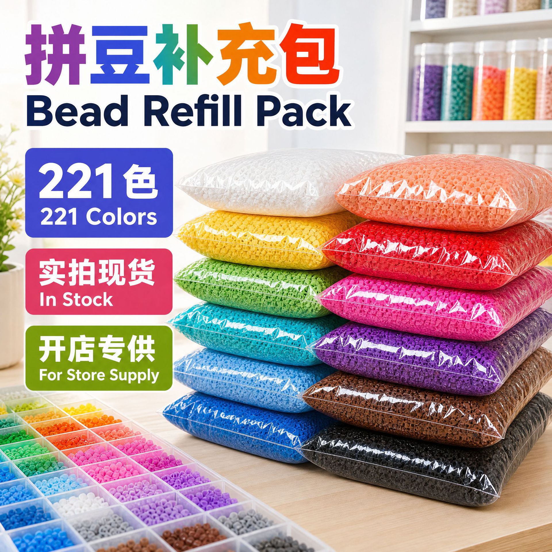 [Free Sample] One-Stop Shop for 2.6mm Perler Beads at the Physical Store, 0.5kg Refill Packs of High-Quality Fusion Beads