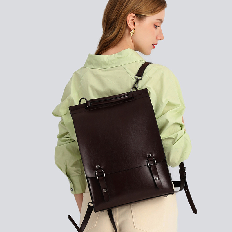 2026 New Genuine Leather Backpack for Women, British College Style School Bag, College Student Vintage Simple Cowhide Laptop Backpack