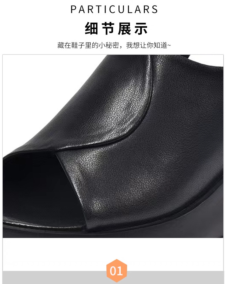 Giày sandal cao gót nữ mũi hở kiểu miệng cá, đế dày platform, da thật có khóa — Màu đen chi tiết 11