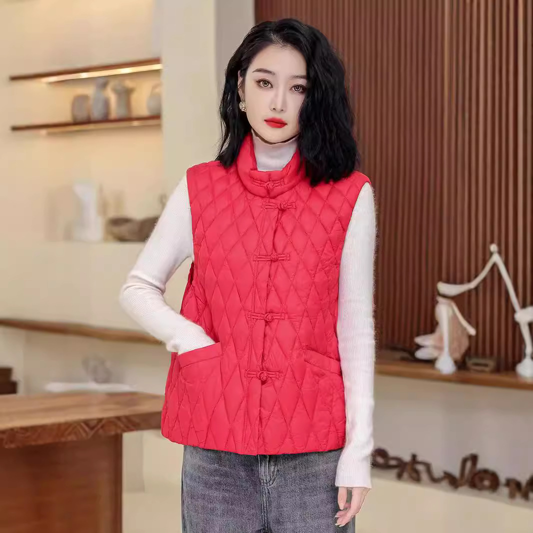 Chaleco de algodón de pluma para mujeres 2024 otoño y invierno nuevo estilo coreano de algodón suelto hombro collar chaleco de algodón chaleco de caballo abrazadera chaqueta