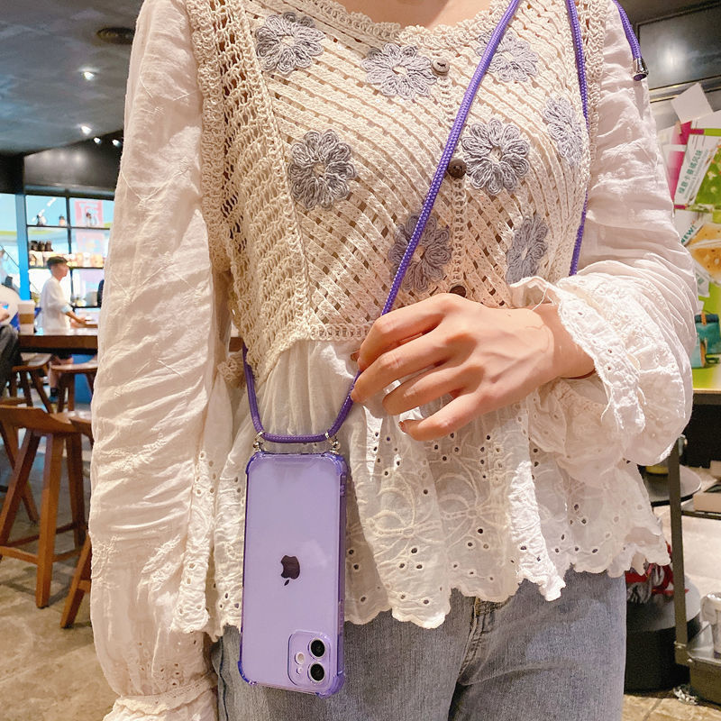 Funda para teléfono Apple 16 con cordón transparente, compatible con iPhone 17 Pro Max, cobertura total, cordón diagonal en forma de X, 8 Plus, femenino, 15