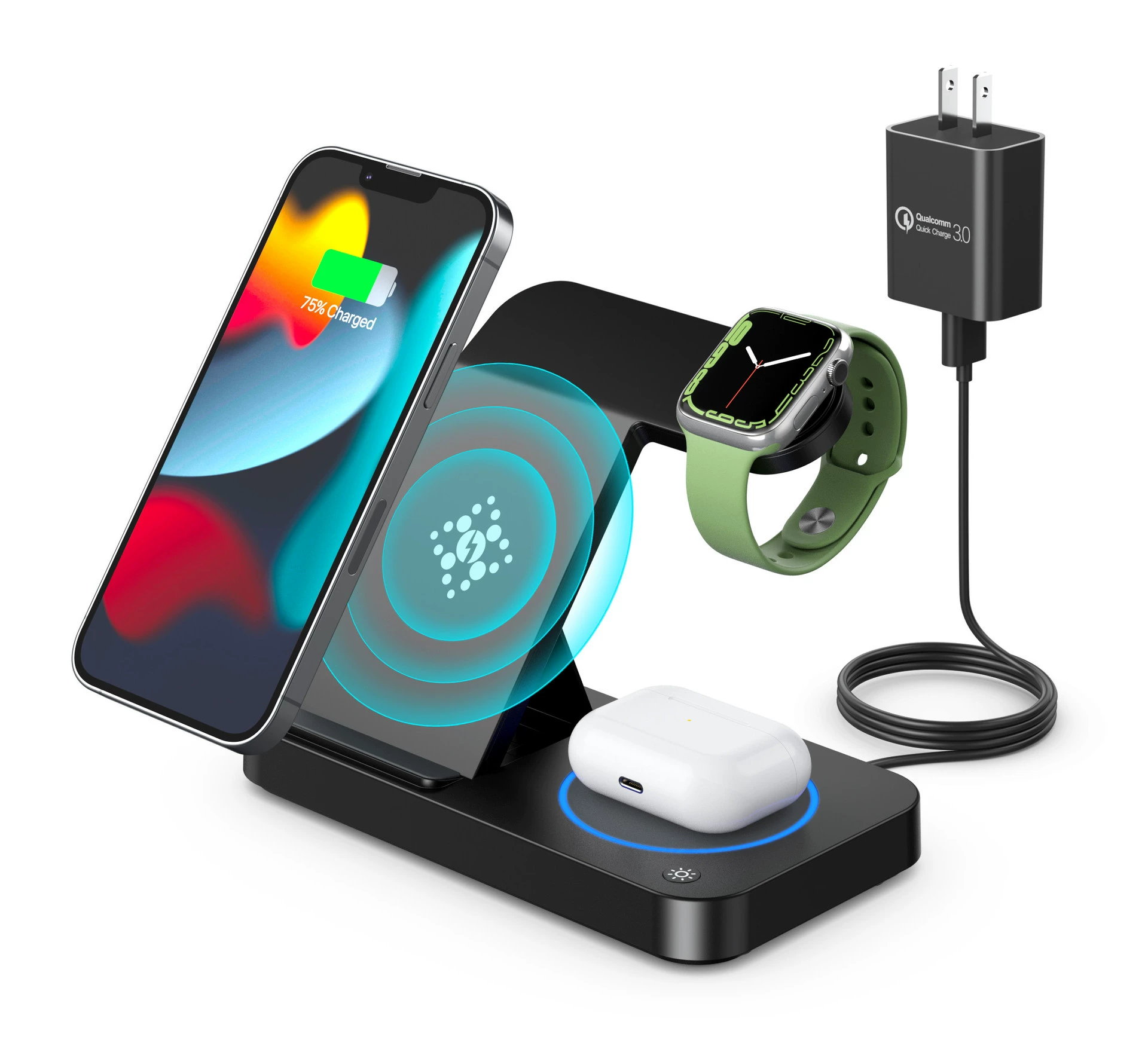 Apple, Samsung, с синхронизацией со смартфоном, складывающиеся беспроводные совместимые часы, наушники, зарядное устройство, 15Вт