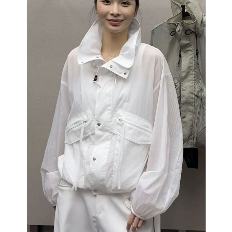R13 13 行機能的なアメリカンハイストリートビーズ巾着作業服デザイン日焼け止めジャケットジャケット女性の夏服|undefined