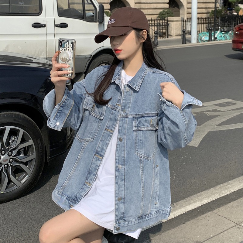欧洲站春秋新款韩版宽松浅蓝色夹克宽松牛仔外套女上衣BF风慵懒风|undefined