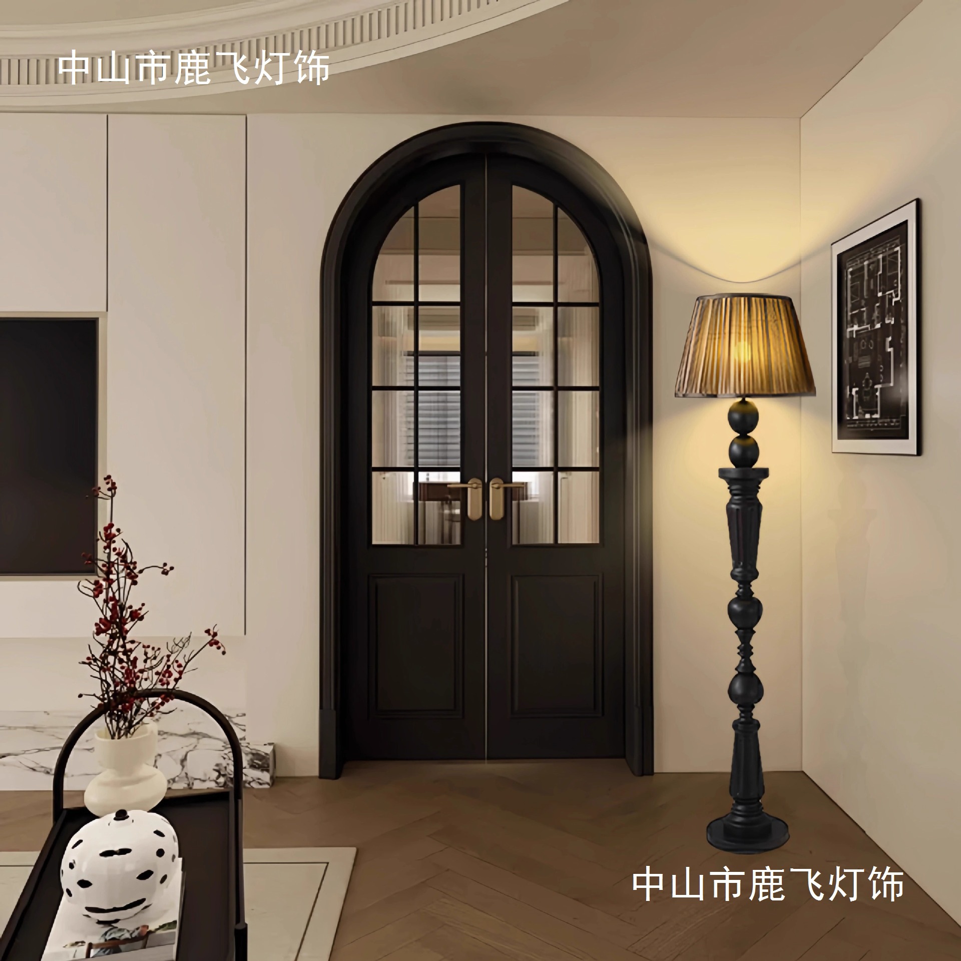 American-Style Retro Solid Wood Floor Lamp for Bedroom and Living Room, Next to the Sofa, with a French Vintage High-End Feel and Wabi-Sabi Style Decorative Lamp