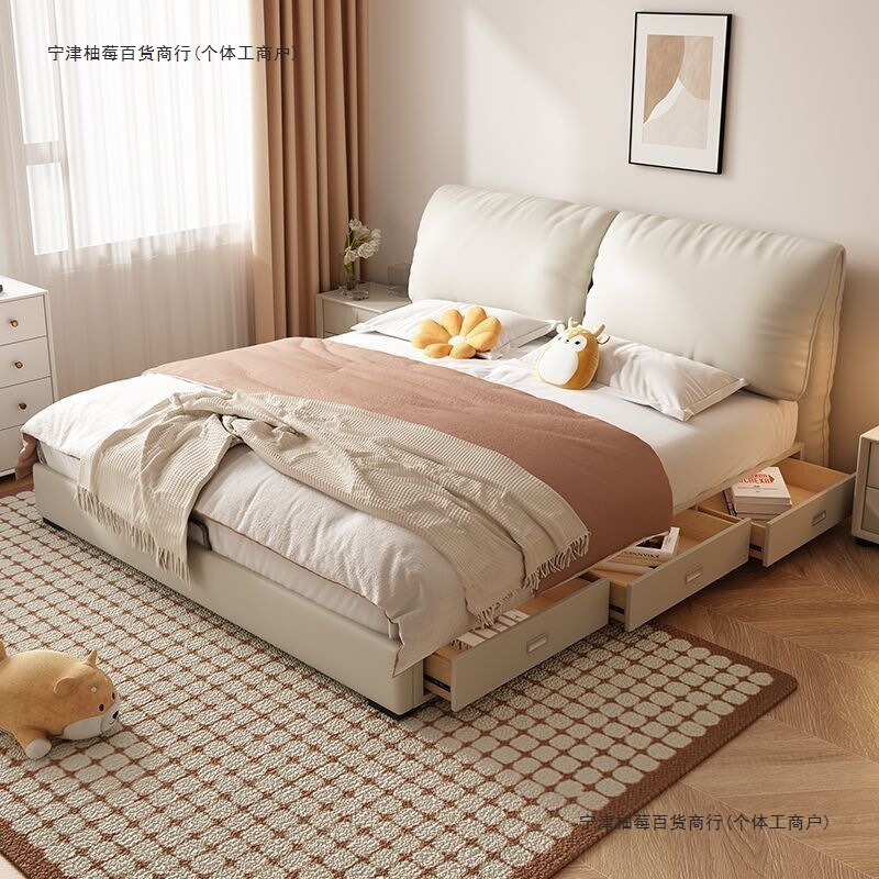 2025 New Model Elephant Ear Leather Bed Double 1.8X 2m Soft-Packed Master Bedroom Large Bed for Small Apartments 1.5m Wedding Bed