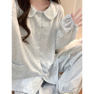 跨境专供外贸女士新品秋日韩系少女减龄舒适家居服睡衣套装长袖女