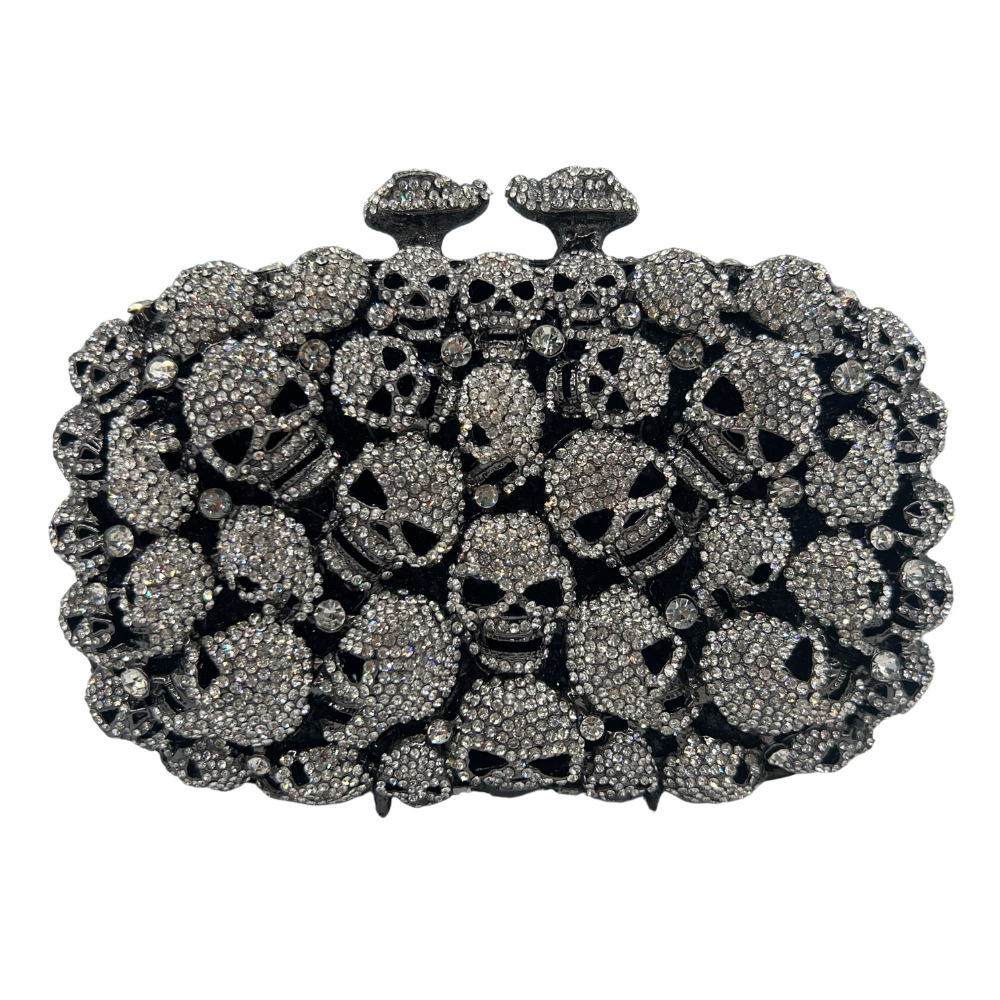 Bolsa de cristal de calavera, bolsa de cena de diamante de calavera, bolsa de diamante de Halloween, bolsa de mano de mujer dura