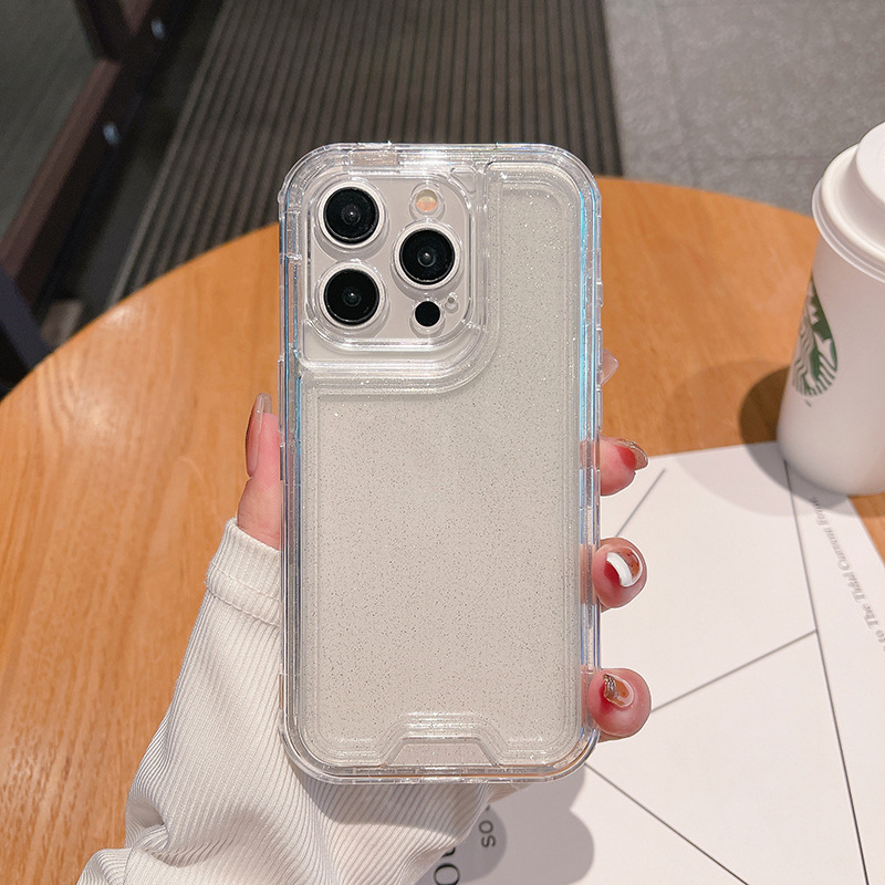 Fabricantes de ventas calientes para iPhone15 serie TPU transparente colorido 3 en 1 polvo flash tpu agujero fino image 1