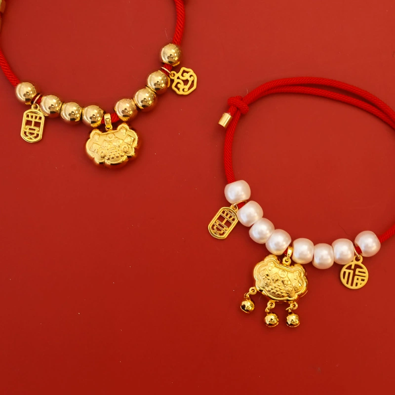 Цветной замок долгой жизни домашнее животное новогодняя веревка ошейник Весенний фестиваль кошки собаки золотое жемчужное ожерелье красное украшение безмолвное