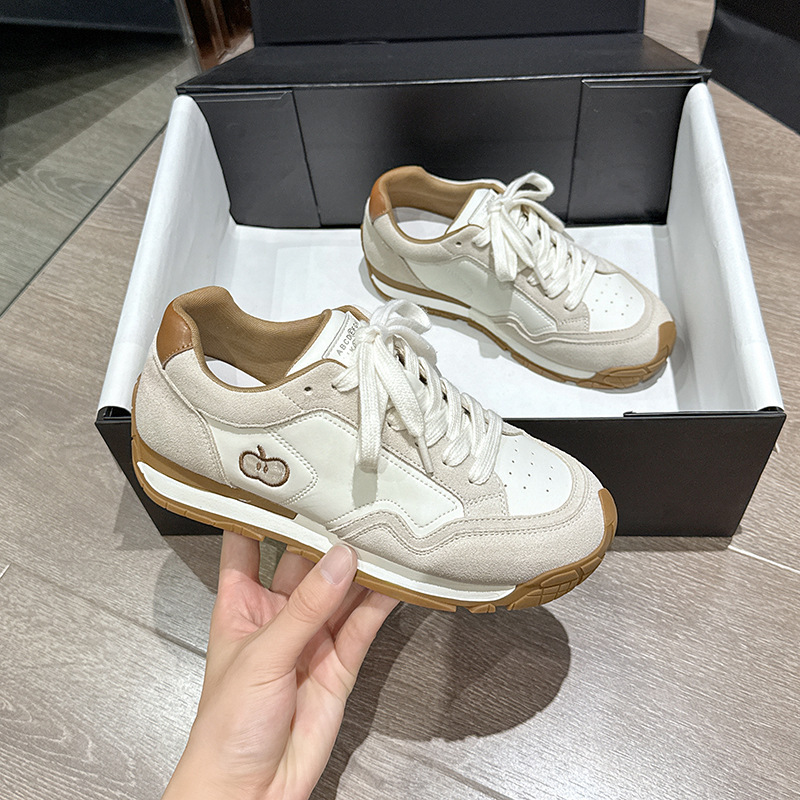 牛皮德训鞋女复古撞色ins透气休闲运动鞋百搭板鞋系带厚底阿甘鞋|undefined