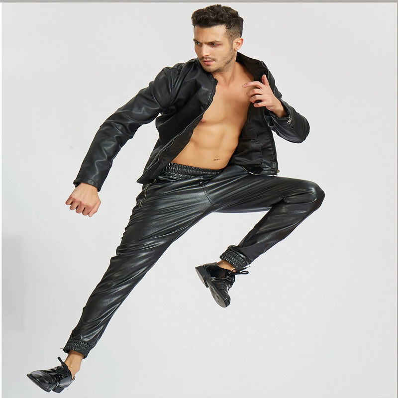 2025 Shilin повседневные кожаные брюки-шаровары мужские с эластичной резинкой на талии мотоциклетные хип-хоп модные мужские персонализированные повседневные брюки оптом