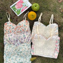 春夏新款小碎花辣妹內搭美背吊帶背心帶胸墊外穿打底裹胸上衣