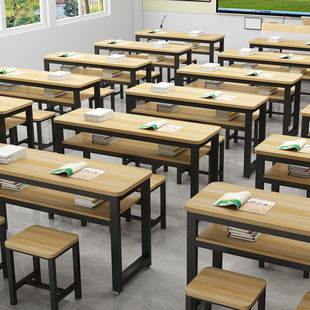 Primary and Secondary School Students' Rounded Corner Desks and Chairs, Double Study Tables, Integrated Table Legs, Long Double Writing Desks