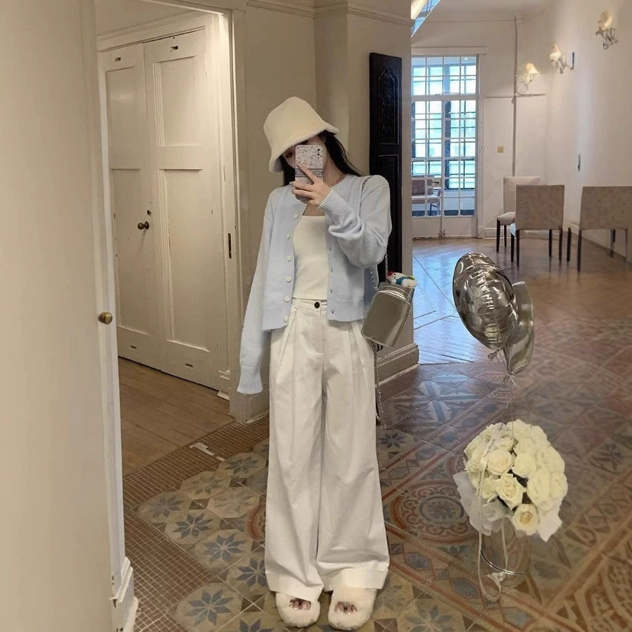 Синий кардиган-свитер, куртка 2024, новый стиль, мягкий и простой вязаный короткий топ, вязаный весенне-осенний стиль