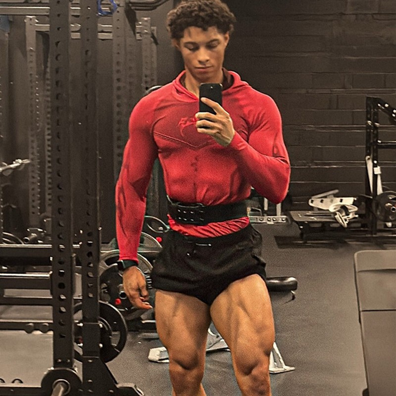 YOUNGLA American New Men's Tight T-Shirt Jogger Sports Fitness Running Training Quick Dry Hooded Long Sleeve