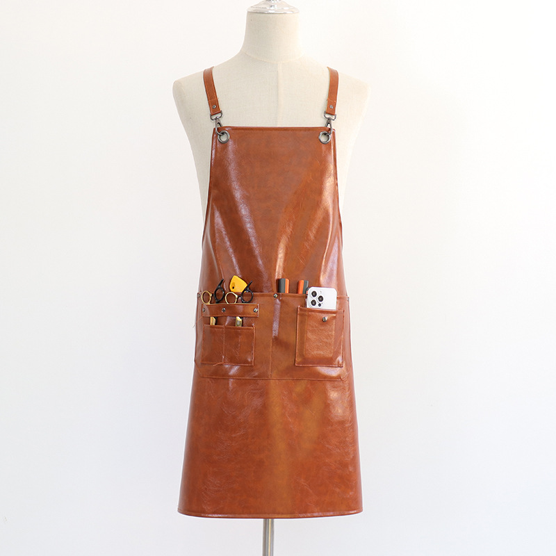 Delantal de cuero de PU de Amazon transfronterizo, cuero de caballo loco, cintura de cocina para el hogar, mono de restaurante, delantal impermeable, impresión