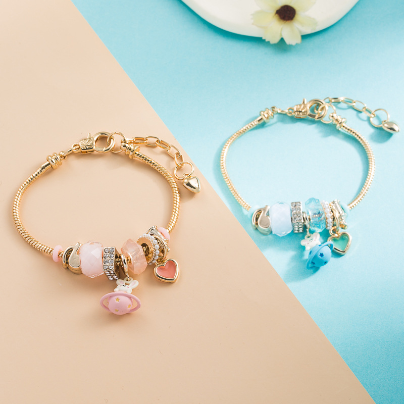 Fashion DIY planet rabbit pendant alloy cute inlaid pearl bracelet